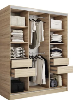 Zestawy Mebli Do Przedpokoju|Szafy Trzydrzwiowe>BROMARKT Duża szafa przesuwna 150 cm z lustrem TOP dąb sonoma