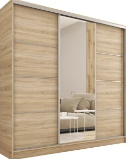 Zestawy Mebli Do Przedpokoju|Szafy Trzydrzwiowe>BROMARKT Duża szafa przesuwna 180 cm z lustrem TOP dąb sonoma