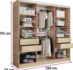 Zestawy Mebli Do Przedpokoju|Szafy Trzydrzwiowe></noscript>BROMARKT Duża szafa przesuwna 180 cm z lustrem TOP dąb sonoma