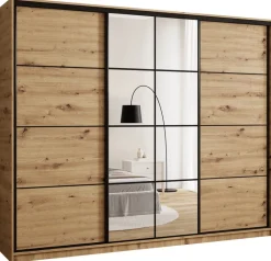 Szafy Trzydrzwiowe|Szafy Do Przedpokoju>BROMARKT Duża szafa przesuwna 250 cm z lustrem i drążkami na wieszaki EDGE dąb artisan