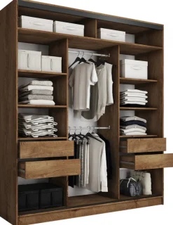 Szafy Trzydrzwiowe|Szafy Do Przedpokoju>BROMARKT Duża szafa przesuwna 200 cm z półkami i szufladami LOFT MAX dąb lefkas