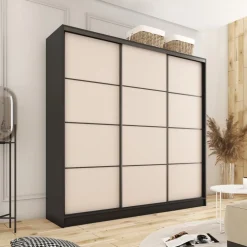 Zestawy Mebli Do Przedpokoju|Szafy Trzydrzwiowe></noscript>BROMARKT Duża szafa przesuwna do przedpokoju 200 cm LOFT beż piaskowy