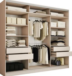 Zestawy Mebli Do Przedpokoju|Szafy Trzydrzwiowe>BROMARKT Duża szafa przesuwna do sypialni 280 cm TOP MAX beż piaskowy