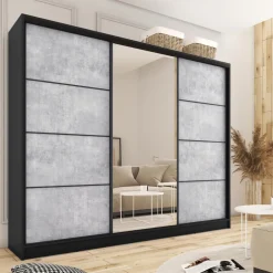 Zestawy Mebli Do Przedpokoju|Szafy Trzydrzwiowe></noscript>BROMARKT Duża szafa przesuwna do sypialni 250 cm LOFT lustro