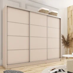 Zestawy Mebli Do Przedpokoju|Szafy Trzydrzwiowe></noscript>BROMARKT Duża szafa przesuwna do sypialni 250 cm TOP MAX beż piaskowy