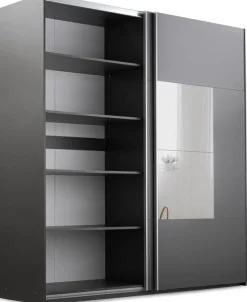 Szafy Dwudrzwiowe|Szafy Z Lustrem></noscript>Stolar Duża szafa przesuwna do sypialni z lustrem i półkami 250 cm BOLTON grafit