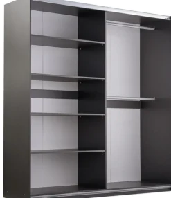 Szafy Dwudrzwiowe|Szafy Z Lustrem></noscript>Stolar Duża szafa przesuwna do sypialni z lustrem i półkami 250 cm BOLTON grafit