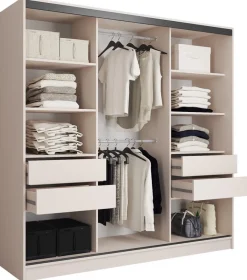 Zestawy Mebli Do Przedpokoju|Szafy Trzydrzwiowe>BROMARKT Duża szafa przesuwna do sypialni 200 cm LOFT beż piaskowy
