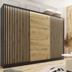 Zestawy Mebli Do Przedpokoju|Szafy Trzydrzwiowe></noscript>BROMARKT Duża szafa przesuwna z lamelami LOFT 280 cm
