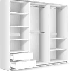 Szafy Dwudrzwiowe|Szafy Do Sypialni>Stolar Duża szafa przesuwna z lamelami 250 cm z lustrem biały dąb wotan SAVINA