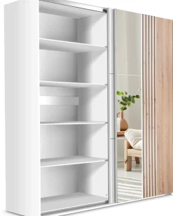 Szafy Dwudrzwiowe|Szafy Do Sypialni></noscript>Stolar Duża szafa przesuwna z lamelami 250 cm z lustrem biały dąb wotan SAVINA