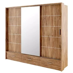 Zestawy Mebli Do Sypialni|Zestawy Mebli Do Przedpokoju>lenart. Duża szafa przesuwna z lustrem 250 cm szuflady półki ARTI dąb stirling