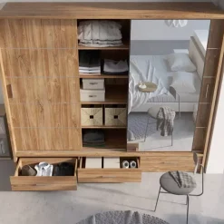 Zestawy Mebli Do Sypialni|Zestawy Mebli Do Przedpokoju></noscript>lenart. Duża szafa przesuwna z lustrem 250 cm szuflady półki ARTI dąb stirling