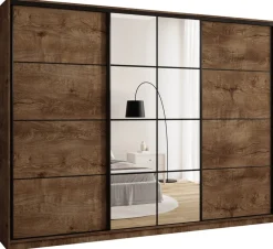 Zestawy Mebli Do Przedpokoju|Szafy Trzydrzwiowe>BROMARKT Duża szafa przesuwna z lustrem i szufladami 280 cm EDGE dąb lefkas