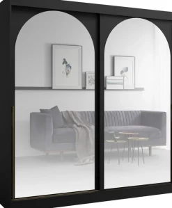 Szafy Dwudrzwiowe|Szafy Młodzieżowe>JUREK Duża szafa przesuwna z lustrami czarna 200 cm drzwi przesuwne złote uchwyty MORIN czarny
