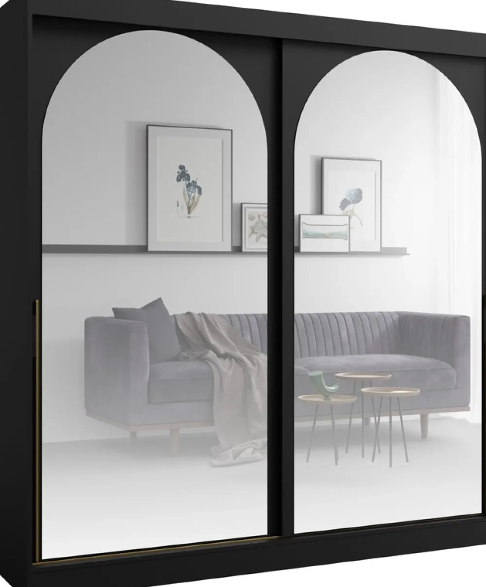 Szafy Dwudrzwiowe|Szafy Młodzieżowe>JUREK Duża szafa przesuwna z lustrami czarna 200 cm drzwi przesuwne złote uchwyty MORIN czarny