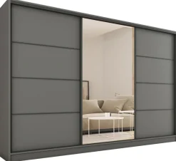 Zestawy Mebli Do Przedpokoju|Szafy Trzydrzwiowe>BROMARKT Duża szafa przesuwna z lustrem i szufladami 280 cm LOFT grafit