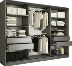 Zestawy Mebli Do Przedpokoju|Szafy Trzydrzwiowe>BROMARKT Duża szafa przesuwna z lustrem i szufladami 280 cm LOFT grafit