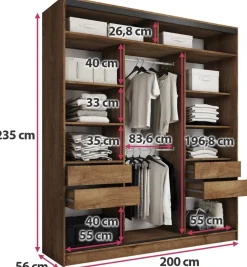Zestawy Mebli Do Przedpokoju|Szafy Trzydrzwiowe></noscript>BROMARKT Duża szafa przesuwna z lustrem 200 cm LOFT MAX dąb lefkas