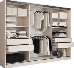 Zestawy Mebli Do Przedpokoju|Szafy Trzydrzwiowe>BROMARKT Duża szafa przesuwna z lustrem do sypialni 280 cm LOFT beż piaskowy