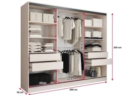 Zestawy Mebli Do Przedpokoju|Szafy Trzydrzwiowe></noscript>BROMARKT Duża szafa przesuwna z lustrem do sypialni 280 cm LOFT beż piaskowy