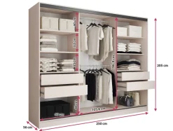 Zestawy Mebli Do Przedpokoju|Szafy Trzydrzwiowe></noscript>BROMARKT Duża szafa przesuwna z lustrem do sypialni 250 cm LOFT beż piaskowy