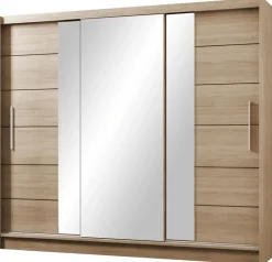 Szafy Trzydrzwiowe|Szafy Z Lustrem>Stolar Duża szafa przesuwna z lustrem 250 cm do sypialni LARYS dąb sonoma