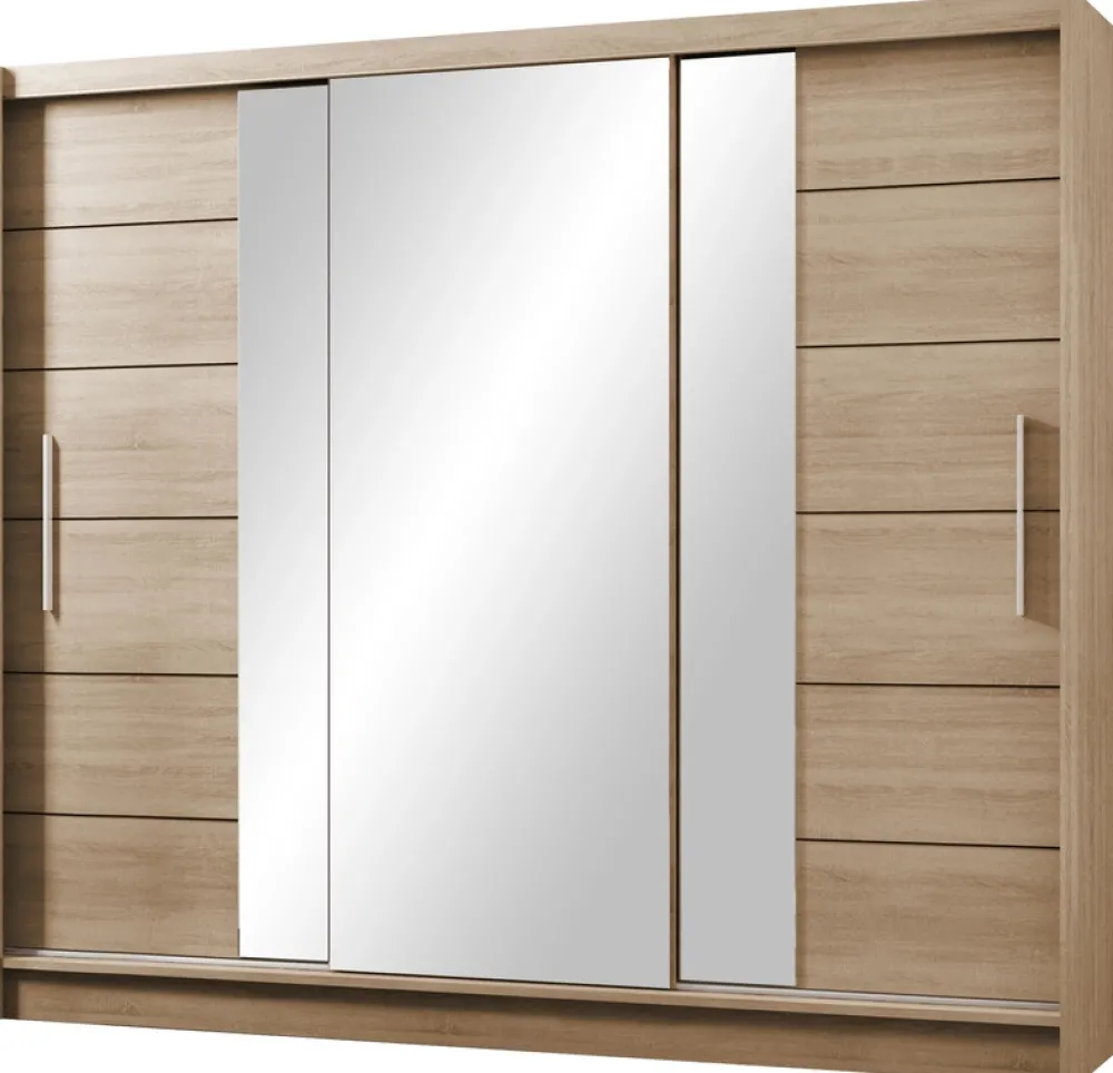 Szafy Trzydrzwiowe|Szafy Z Lustrem>Stolar Duża szafa przesuwna z lustrem 250 cm do sypialni LARYS dąb sonoma