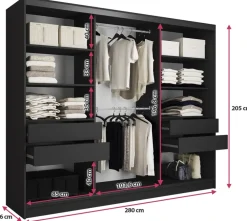 Szafy Trzydrzwiowe|Szafy Do Przedpokoju></noscript>BROMARKT Duża szafa przesuwna z lustrem do sypialni 280 cm beż piaskowy LOFT