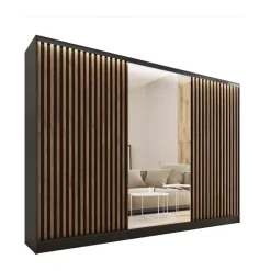 Zestawy Mebli Do Przedpokoju|Szafy Trzydrzwiowe>BROMARKT Duża szafa przesuwna z lustrem i lamelami LOFT 280 cm