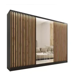 Zestawy Mebli Do Przedpokoju|Szafy Trzydrzwiowe>BROMARKT Duża szafa przesuwna z lustrem i lamelami na drzwiach LOFT 280 cm