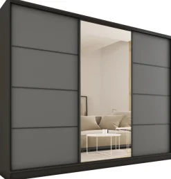 Szafy Trzydrzwiowe|Szafy Do Przedpokoju>BROMARKT Duża szafa przesuwna z lustrem 280 cm LOFT MAX grafit