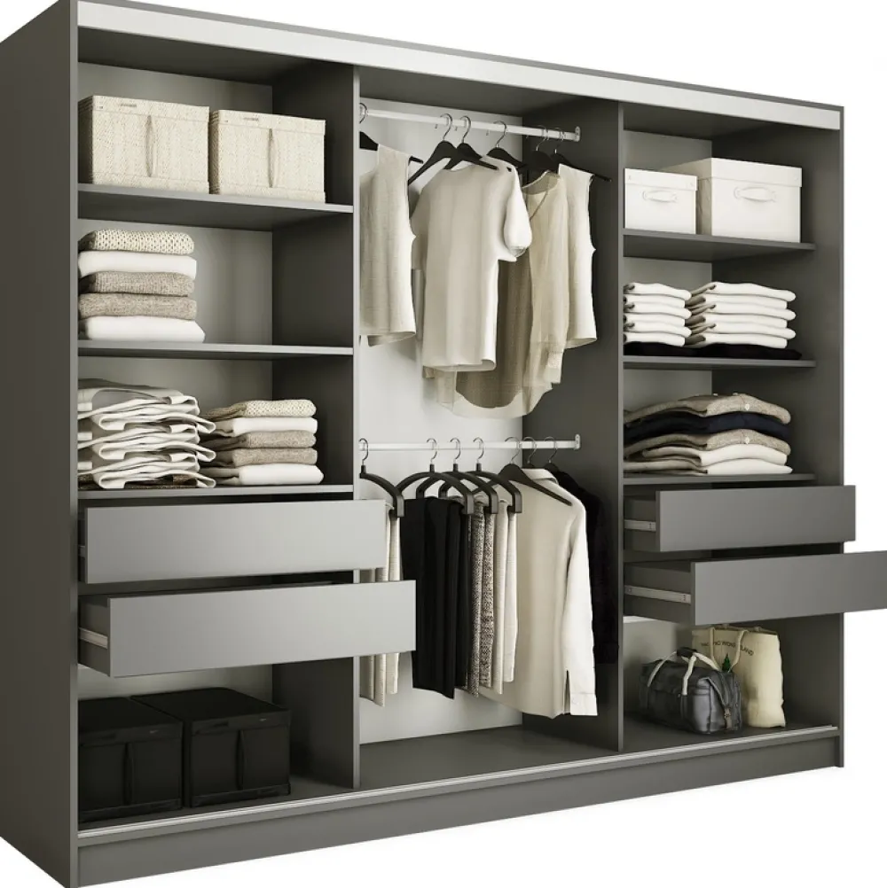 Szafy Do Przedpokoju|Szafy Do Salonu>BROMARKT Duża szafa przesuwna z lustrem do sypialni 250 cm TOP grafit