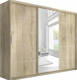 Zestawy Mebli Do Przedpokoju|Szafy Trzydrzwiowe>Meblohand Duża szafa przesuwna z lustrem i szufladami PORTO dąb sonoma