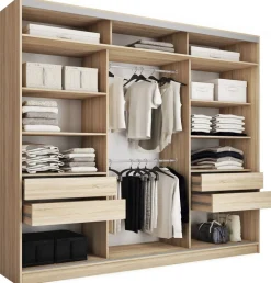 Zestawy Mebli Do Przedpokoju|Szafy Trzydrzwiowe>BROMARKT Duża szafa przesuwna z lustrem do sypialni 280 cm TOP MAX dąb sonoma