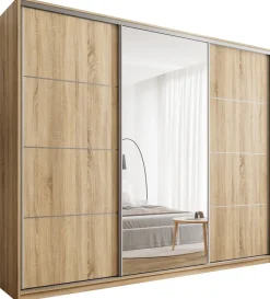 Szafy Trzydrzwiowe|Szafy Do Przedpokoju>BROMARKT Duża szafa przesuwna z lustrem do sypialni 250 cm TOP MAX dąb sonoma
