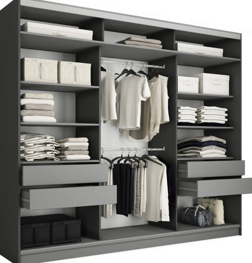 Zestawy Mebli Do Przedpokoju|Szafy Trzydrzwiowe>BROMARKT Duża szafa przesuwna z lustrem do sypialni 280 cm TOP MAX grafit