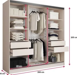 Zestawy Mebli Do Przedpokoju|Szafy Trzydrzwiowe></noscript>BROMARKT Duża szafa przesuwna z lustrem do sypialni 200 cm LOFT beż piaskowy