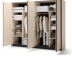 Zestawy Mebli Do Sypialni|Szafy Do Salonu>lenart. Duża szafa uchylna z lustrem 251 cm do sypialni 4 drzwi beżowa z oświetleniem ENNA