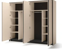 Zestawy Mebli Do Sypialni|Szafy Do Salonu>lenart. Duża szafa uchylna z lustrem 251 cm do sypialni 4 drzwi beżowa z oświetleniem ENNA