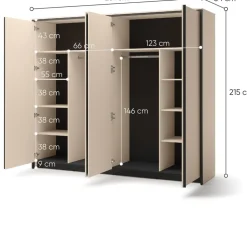 Zestawy Mebli Do Sypialni|Szafy Do Salonu></noscript>lenart. Duża szafa uchylna z lustrem 251 cm do sypialni 4 drzwi beżowa z oświetleniem ENNA