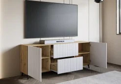 Szafki Rtv>BRATEX Duża szafka RTV 180 cm nowoczesna do salonu TRESO na nóżkach biała