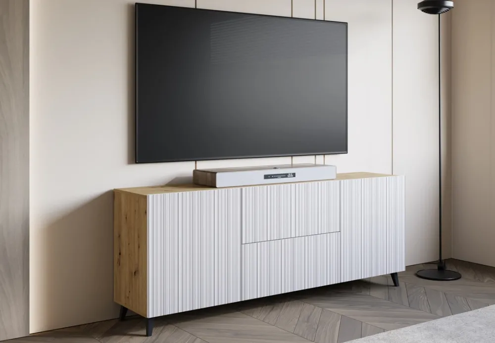 Szafki Rtv>BRATEX Duża szafka RTV 180 cm nowoczesna do salonu TRESO na nóżkach biała