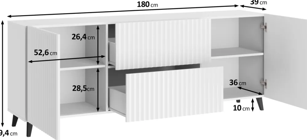 Szafki Rtv>BRATEX Duża szafka RTV 180 cm nowoczesna do salonu TRESO na nóżkach biała