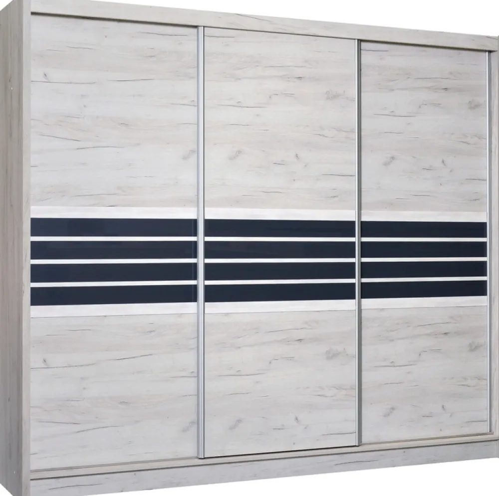 Szafy Przesuwne|Zestawy Mebli Do Przedpokoju>Stolar Duża trzydrzwiowa szafa przesuwna z szufladami 250 cm TRISS dąb craft