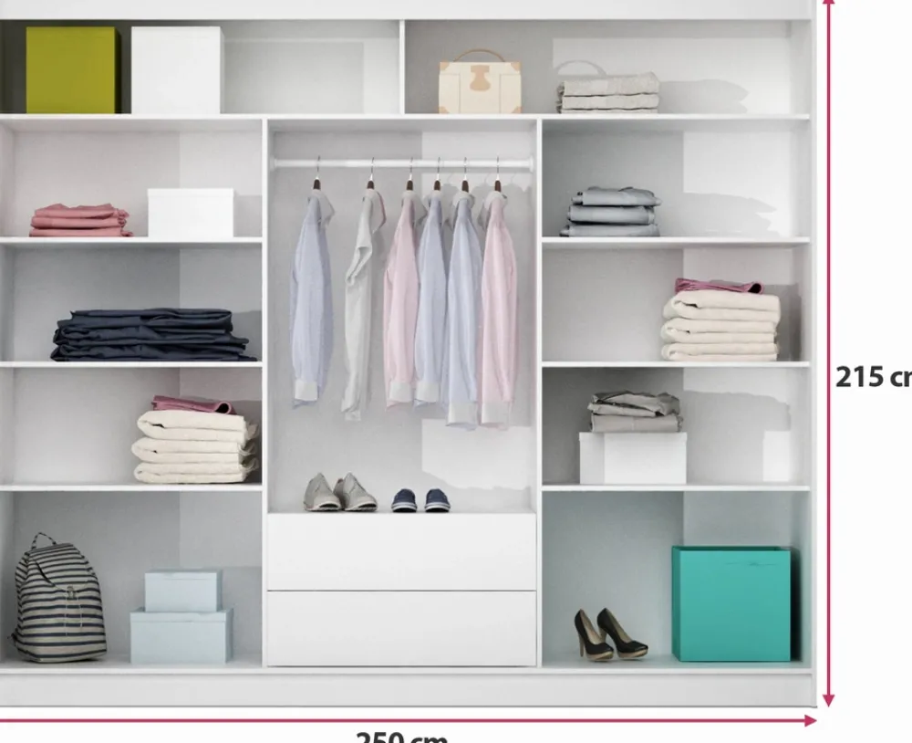 Szafy Przesuwne|Zestawy Mebli Do Przedpokoju>Stolar Duża trzydrzwiowa szafa przesuwna z szufladami 250 cm TRISS dąb craft