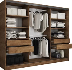 Zestawy Mebli Do Przedpokoju|Szafy Trzydrzwiowe>BROMARKT Duża trzydrzwiowa szafa przesuwna z lustrem 250 cm EDGE dąb lefkas