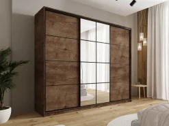 Zestawy Mebli Do Przedpokoju|Szafy Trzydrzwiowe></noscript>BROMARKT Duża trzydrzwiowa szafa przesuwna z lustrem 250 cm EDGE dąb lefkas