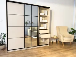 Zestawy Mebli Do Przedpokoju|Szafy Trzydrzwiowe></noscript>BROMARKT Duża trzydrzwiowa szafa przesuwna z lustrem 250 cm EDGE dąb lefkas