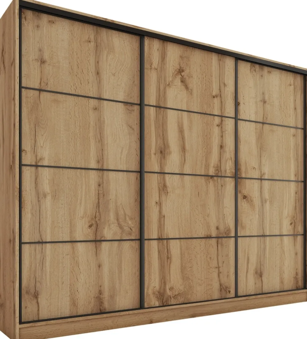 Zestawy Mebli Do Przedpokoju|Szafy Trzydrzwiowe>BROMARKT Duża trzydrzwiowa szafa przesuwna 250 cm LOFT MAX dąb wotan